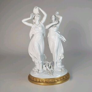 VTG Rudolstadt Volkstedt 2 Dancing Musician Woman Porcelain Figurine RARE 11"